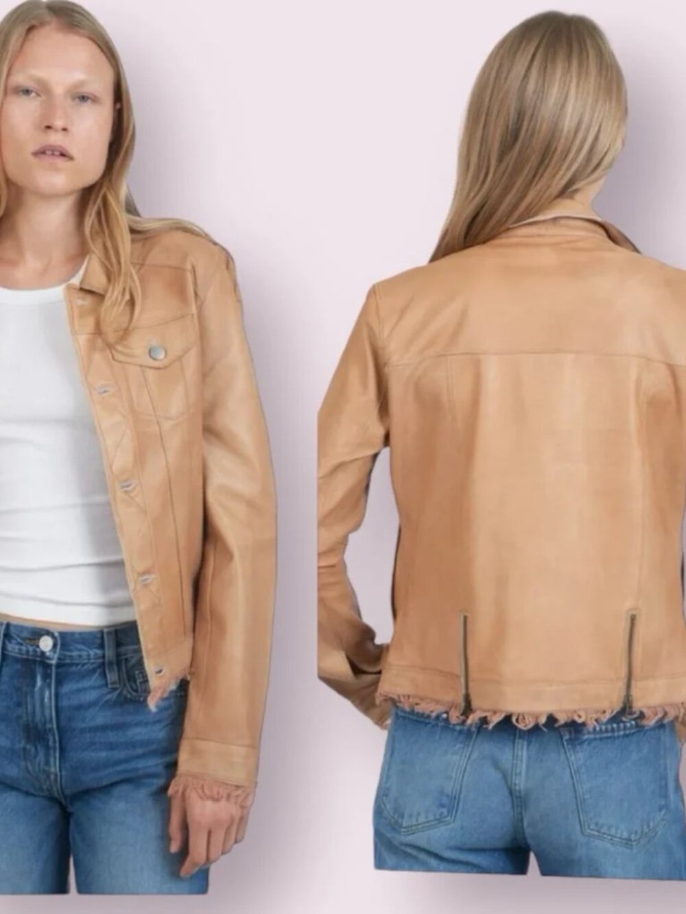 Womens JKT NYC Tan Cafe (Item-8) Button Alexa Patina Genuine Leather Jacket 4S